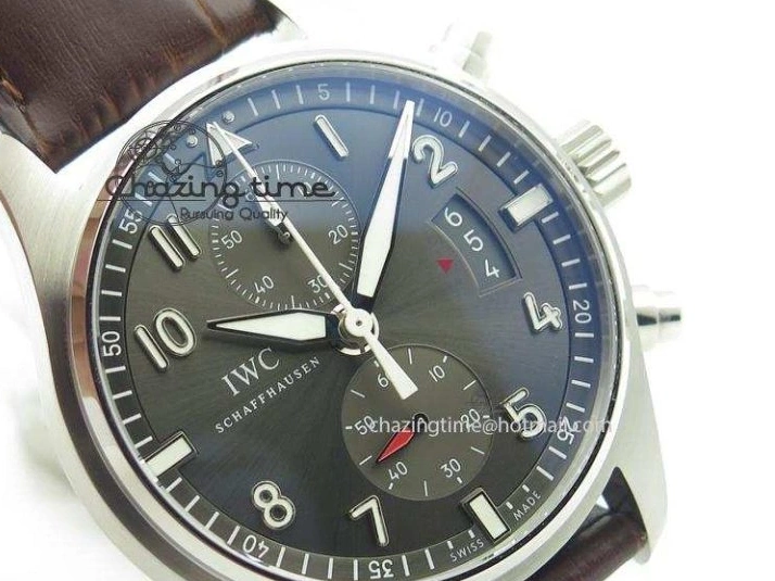 MIROTIME 0822 Cozy Pilot Chrono SS IW387802 V6F 1:1 Best Edition On Brown Leather Strap A 7323